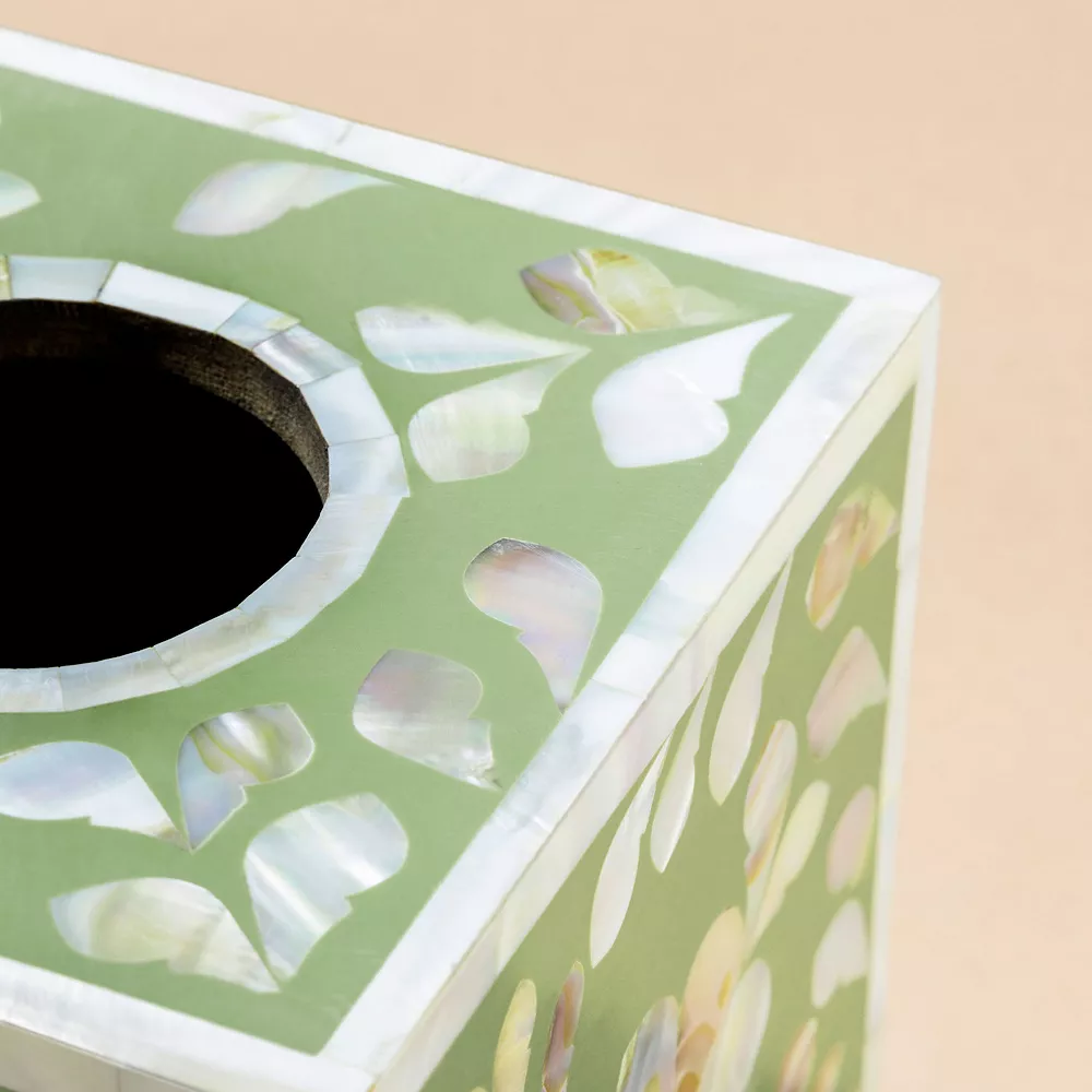 GAURI KOHLI Jodhpur Mother Of Pearl Tissue Box Cover - Olive - Image 4