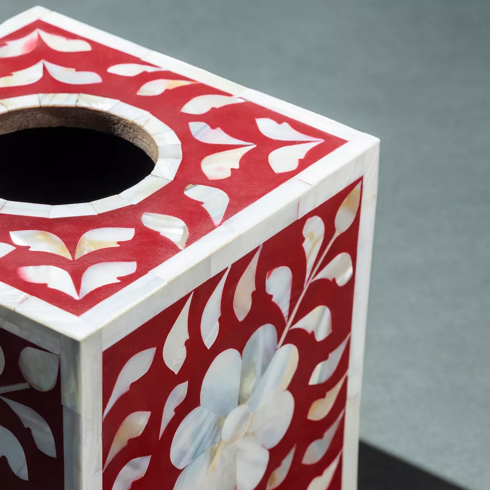 GAURI KOHLI Jodhpur Mother Of Pearl Tissue Box Cover - Burgundy - Image 4