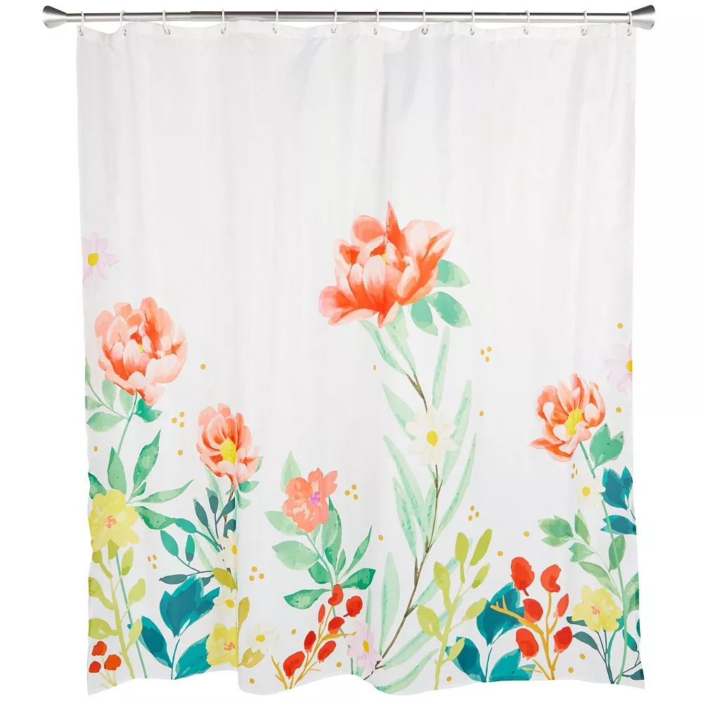 Juvale Floral Shower Curtain Set With 12 Hooks, Watercolor Flower Bathroom Decor (72 X 72 Inch)