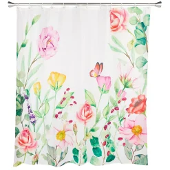 Juvale Botanical Floral Shower Curtain Set With 12 Hooks, Watercolor Flower Bathroom Decor (72 X 72 Inch)