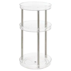 MDesign Spinning 3-Tier Lazy Susan 360 Makeup Organizer Tower, White/Soft Brass