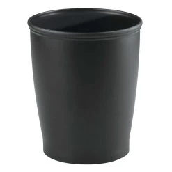 MDesign Plastic Round Small 1.6 Gallon Trash Can Wastebasket - Black