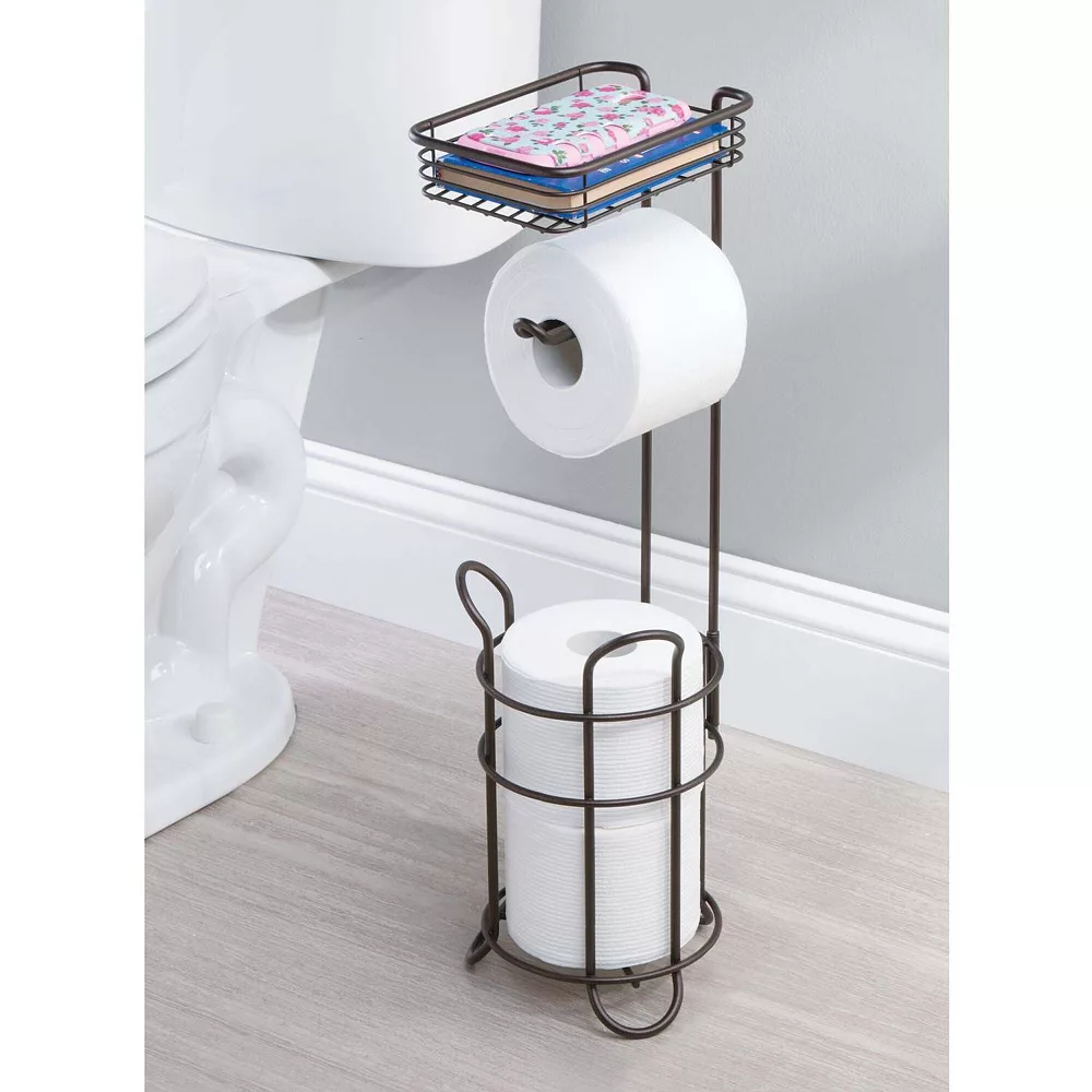 MDesign Steel Free Standing Toilet Paper Holder Stand And Dispenser - Dark Gray - Image 2