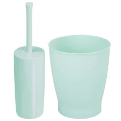 MDesign Toilet Bowl Brush And Wastebasket Combo - Set Of 2 - Navy Blue