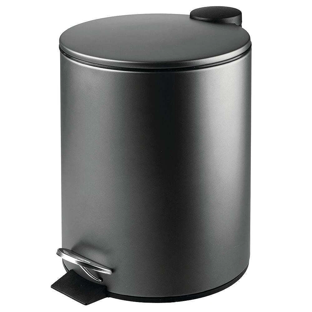 MDesign Round Metal 1.3 Gallon Step Trash Can - Lid, Removable Liner - Navy Blue