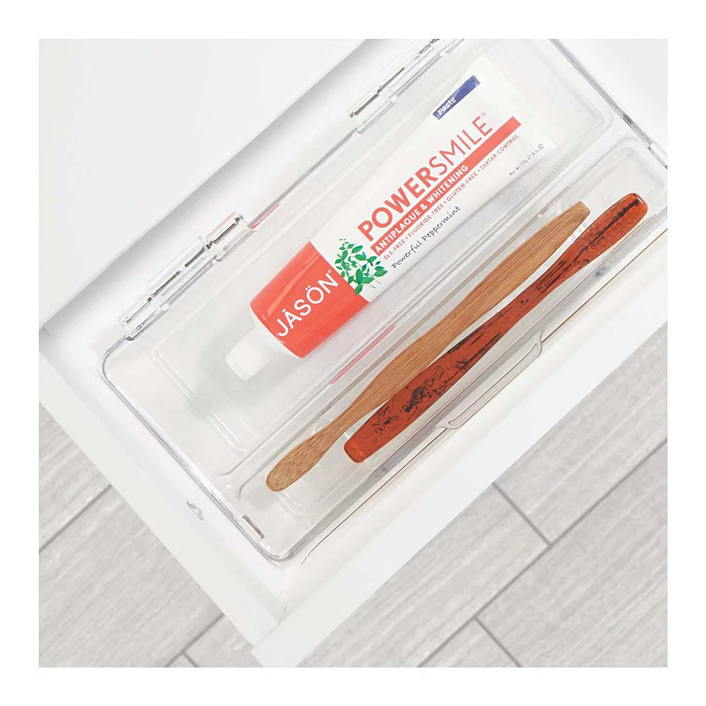 MDesign Plastic Toothbrush Holder, Storage Organizer Bin For Bathroom - Clear - Image 2