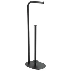 MDesign Metal Toilet Paper Holder Stand / Dispenser, Holds 4 Rolls - Matte Black