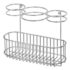 MDesign Steel Wall Mounted Bathroom Hair Care Storage Organizer Basket, Chrome