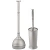 MDesign Compact Plastic Bathroom Toilet Bowl Brush, Plunger - Set Of 2 - Gray