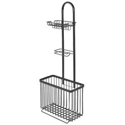 MDesign Free Standing Toilet Paper Stand/Dispenser, Holds Tablet - Graphite Gray