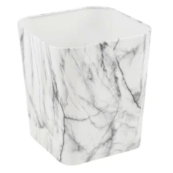 MDesign Small Metal 2.3 Gallon Trash Can, Square Garbage Wastebasket Bin, Marble