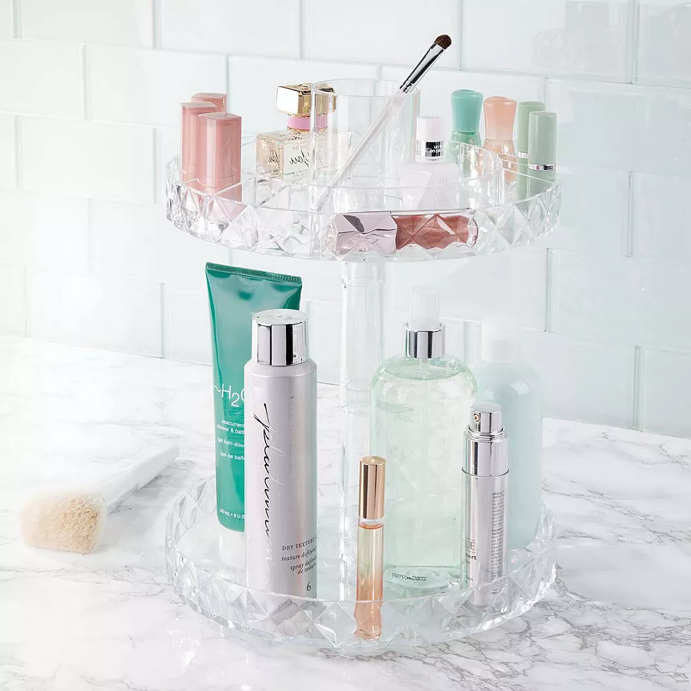 MDesign Spinning 2-Tier Makeup Storage Center Tray - 10.25" Round - Clear - Image 2