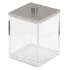 MDesign Small Square Storage Apothecary Canister For Bathroom - Clear/ Chrome