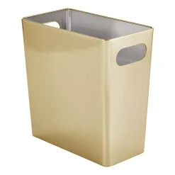 MDesign Steel 2.1 Gallon Rectangle Trash Can Waste Basket, Handles, Soft Brass