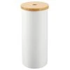 MDesign Free Standing Toilet Paper Holder, Wood Lid - White/Natural