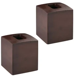MDesign Square Wood Paper Facial Tissue Box Cover Holder, 2 Pack - Dark Brown