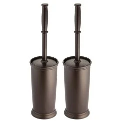 MDesign Plastic Compact Bathroom Toilet Bowl Brush And Holder, 2 Pack, Dark Gray