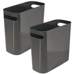 MDesign Plastic Small 1.5 Gallon/5.7 Liter Trash Can With Handles, 2 Pack