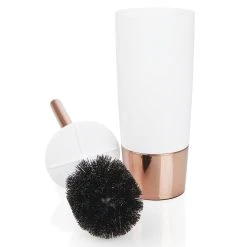 MDesign Plastic/Metal Compact Toilet Bowl Brush And Holder - White/Rose Gold