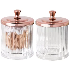 MDesign Fluted Vanity Storage Apothecary Canister Jar, 2 Pack - Clear/Rose Gold