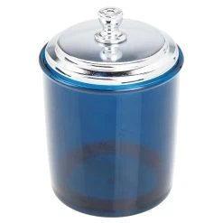 MDesign Bathroom Vanity Storage Organizer Canister Jar - Dark Blue/Chrome Lid