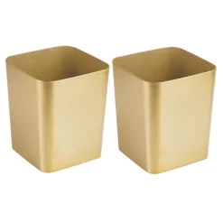 MDesign Square Small Trash Can Wastebasket Garbage Bin, 2 Pack - Soft Brass