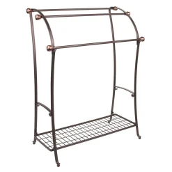MDesign Large Metal Bathroom Towel Rack Holder & Storage Shelf, 3 Tiers - Bronze