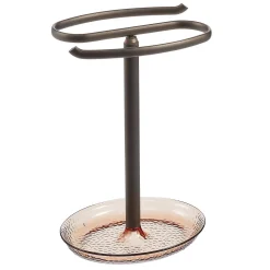MDesign Steel Fingertip Towel Rack Holder Stand With Base Tray - Bronze/Brown