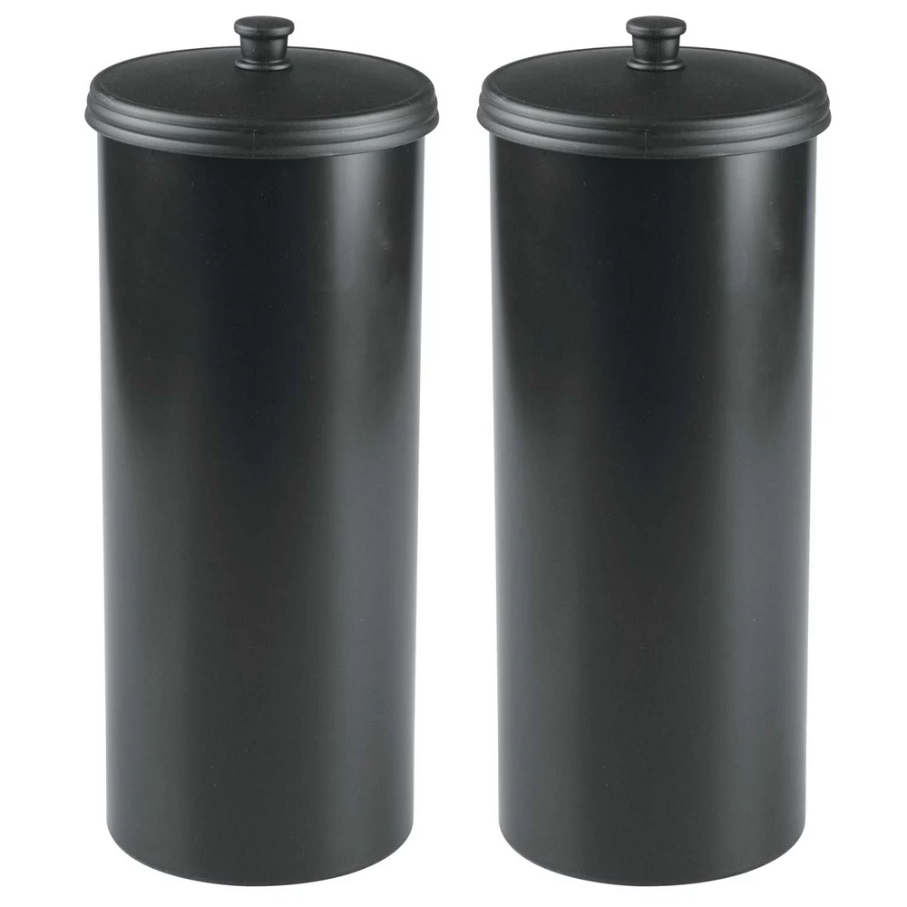 MDesign Plastic Toilet Paper 3-Roll Storage Organizer W/ Cover, 2 Pack , Black