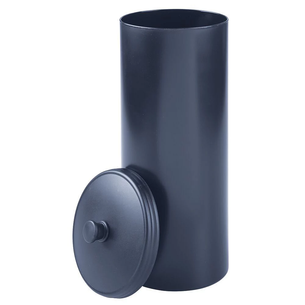 MDesign Plastic Toilet Paper 3-Roll Storage Organizer W/ Cover, 2 Pack , Black - Image 2