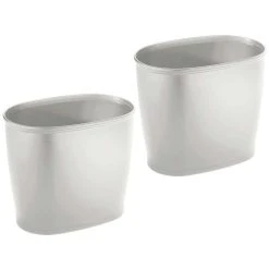MDesign Plastic 2.25 Gallon Trash Garbage Wastebasket Can, 2 Pack, Light Gray