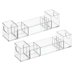MDesign Plastic Divided Medicine Storage Organizer Bin - 2 Pack -Clear