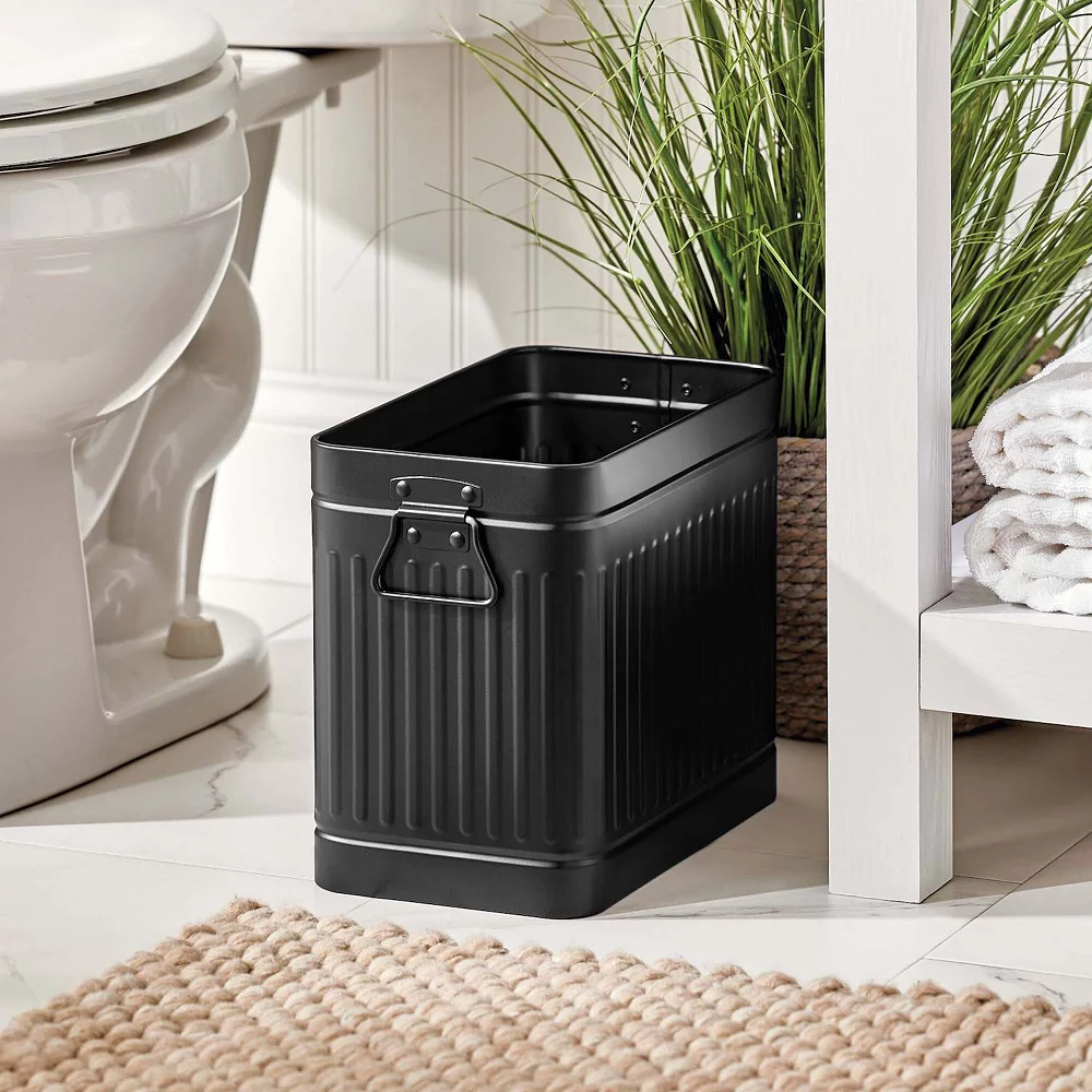 MDesign Metal Rectangle Trash Can Wastebasket, Garbage Bin, Handles - Black - Image 2