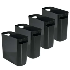 MDesign Plastic Small 1.5 Gallon/5.7 Liter Trash Can With Handles, 4 Pack, Black