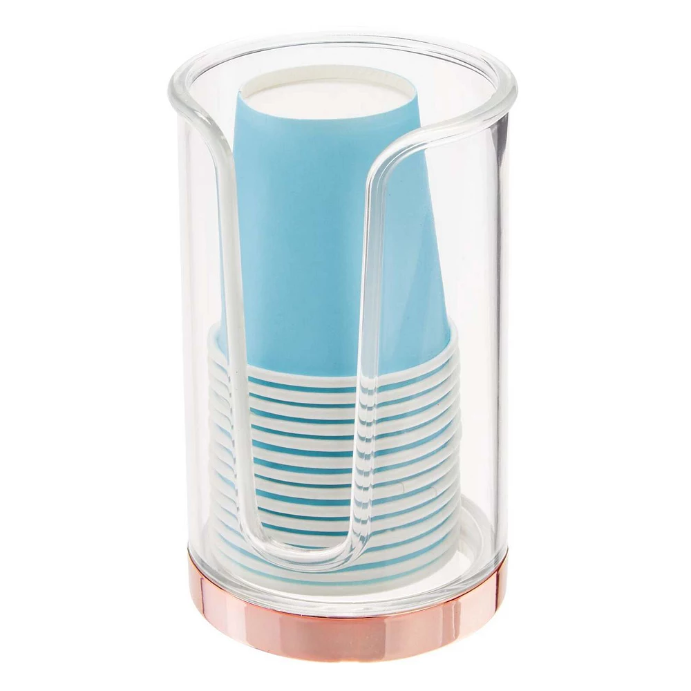 MDesign Plastic Small Bathroom Disposable Paper Cup Dispenser -Clear/Rose Gold