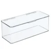MDesign Plastic Bathroom Vanity Storage Organizer Bin Box With Hinged Lid, Clear