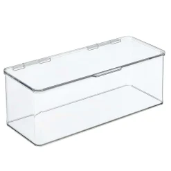 MDesign Plastic Bathroom Vanity Storage Organizer Bin Box With Hinged Lid, Clear