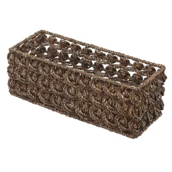 MDesign Woven Seagrass Bathroom Toilet Tank Storage Basket - Black Wash