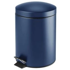 MDesign 1.3 Gallon Round Small Metal Step Trash Can, Liner Bucket, Navy Blue