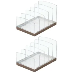 MDesign Plastic Makeup Organizer For Bathroom, 5 Sections, 2 Pack - Clear/Bronze