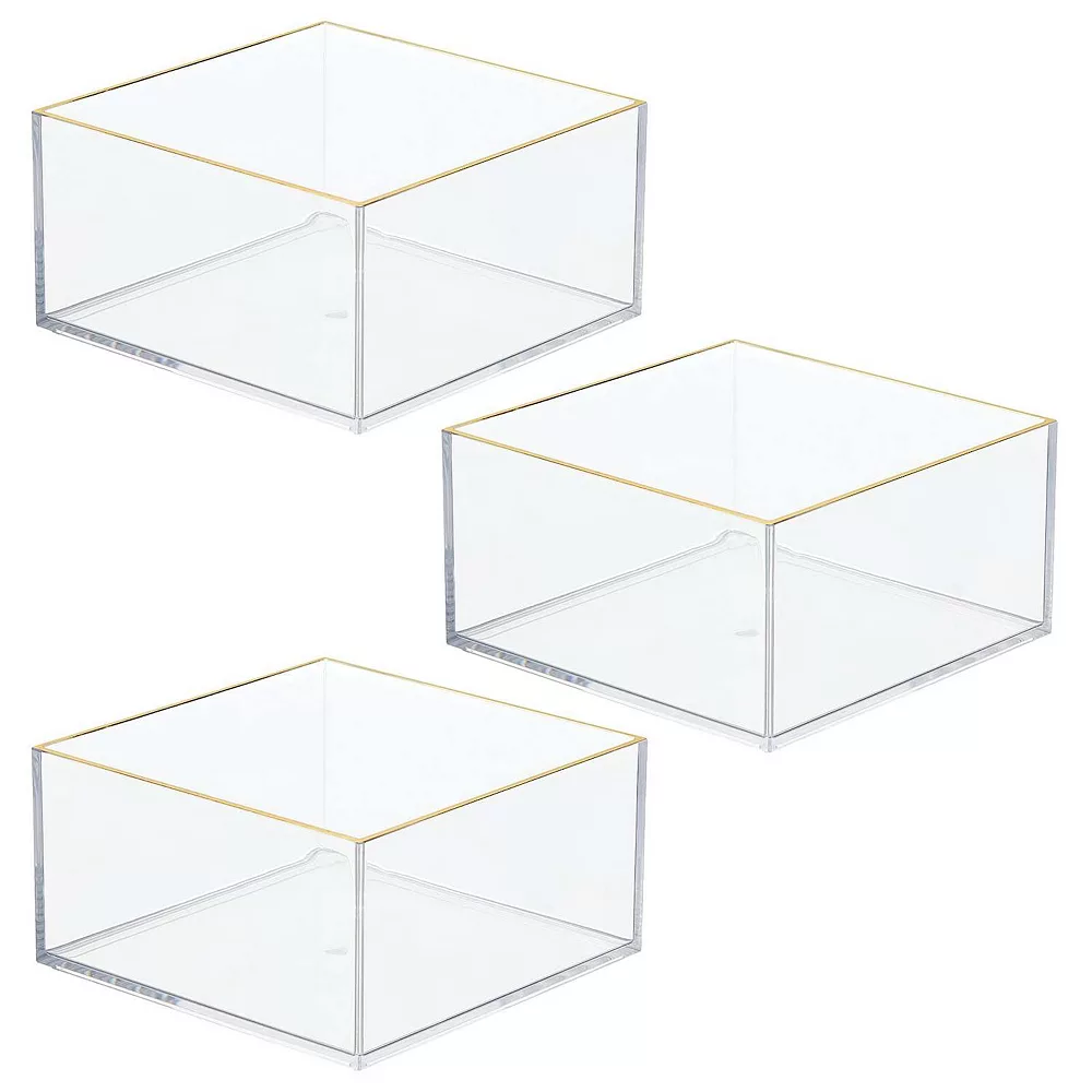 MDesign Makeup Organizer For Drawers, Vanity, Counters, 3 Pack, Clear/Soft Brass