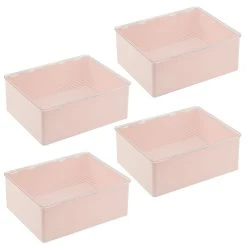 MDesign Plastic Bathroom Storage Organizer Box, Hinged Lid, 4 Pack, Pink/Clear