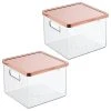 MDesign Storage Bin With Steel Lid For Bathroom - 2 Pack - Clear/Rose Gold