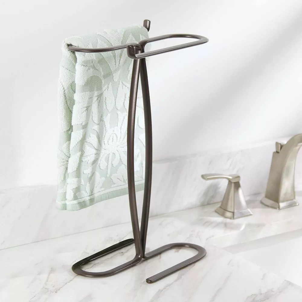 MDesign Metal Hand Towel Holder Stand For Bath Vanity Countertop, 2 Pack - Satin - Image 2