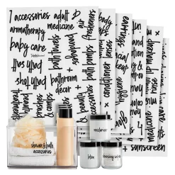 Talented Kitchen 192 Pack Preprinted Bathroom Labels For Containers, Black On Clear Stickers For Organizer Bins, Bath, Beauty Canisters, And Makeup Storage (Water Resistant)