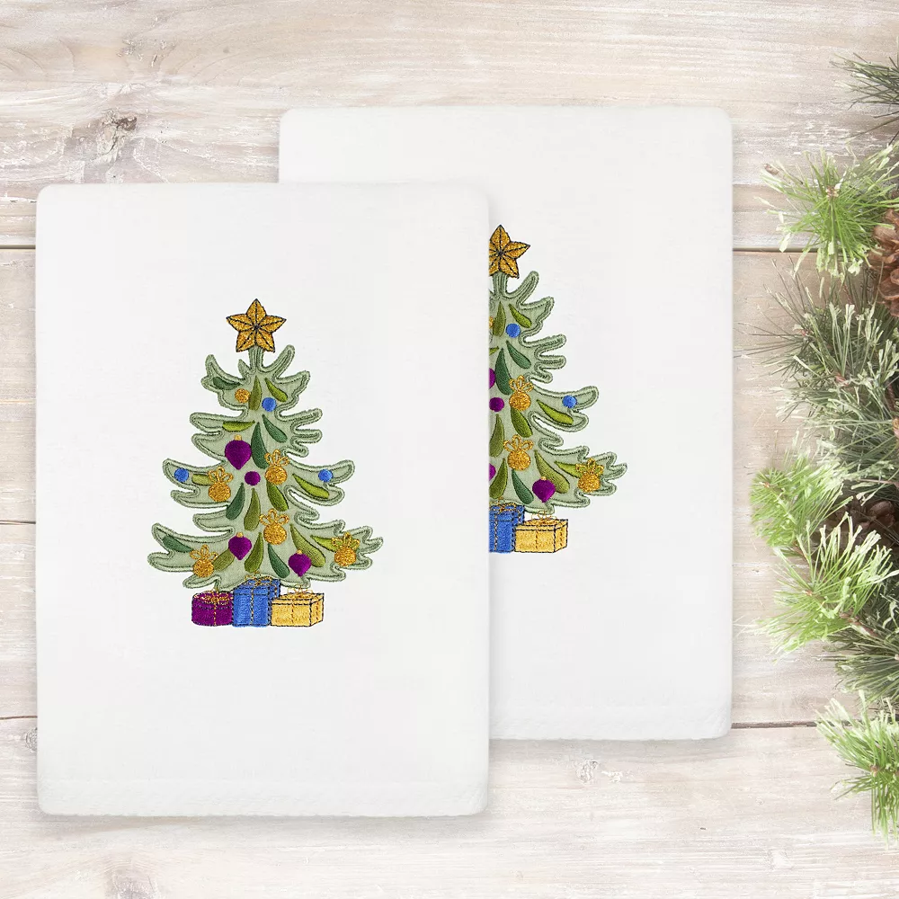 Linum Home Textiles Christmas Presents Embroidered Luxury Turkish Cotton Set Of 2 Hand Towels - Image 2