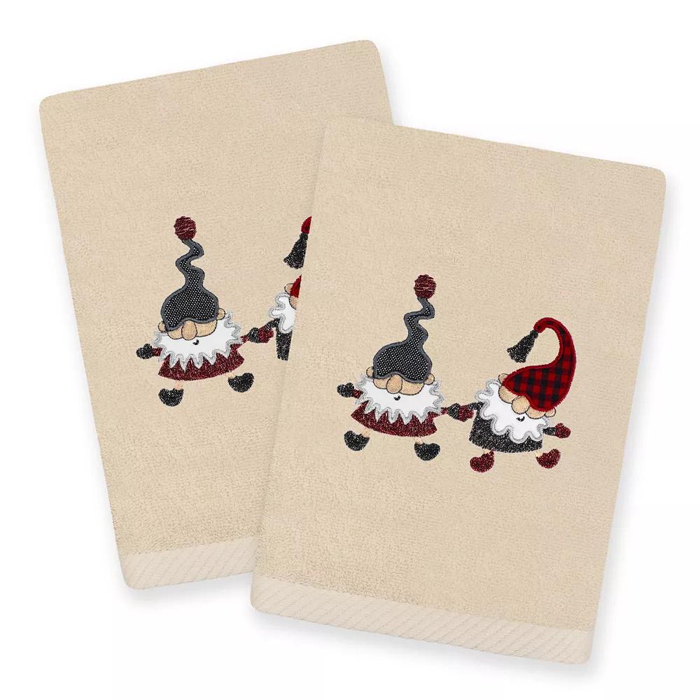 Linum Home Textiles Christmas Gnomes Embroidered Luxury Turkish Cotton Set Of 2 Hand Towels