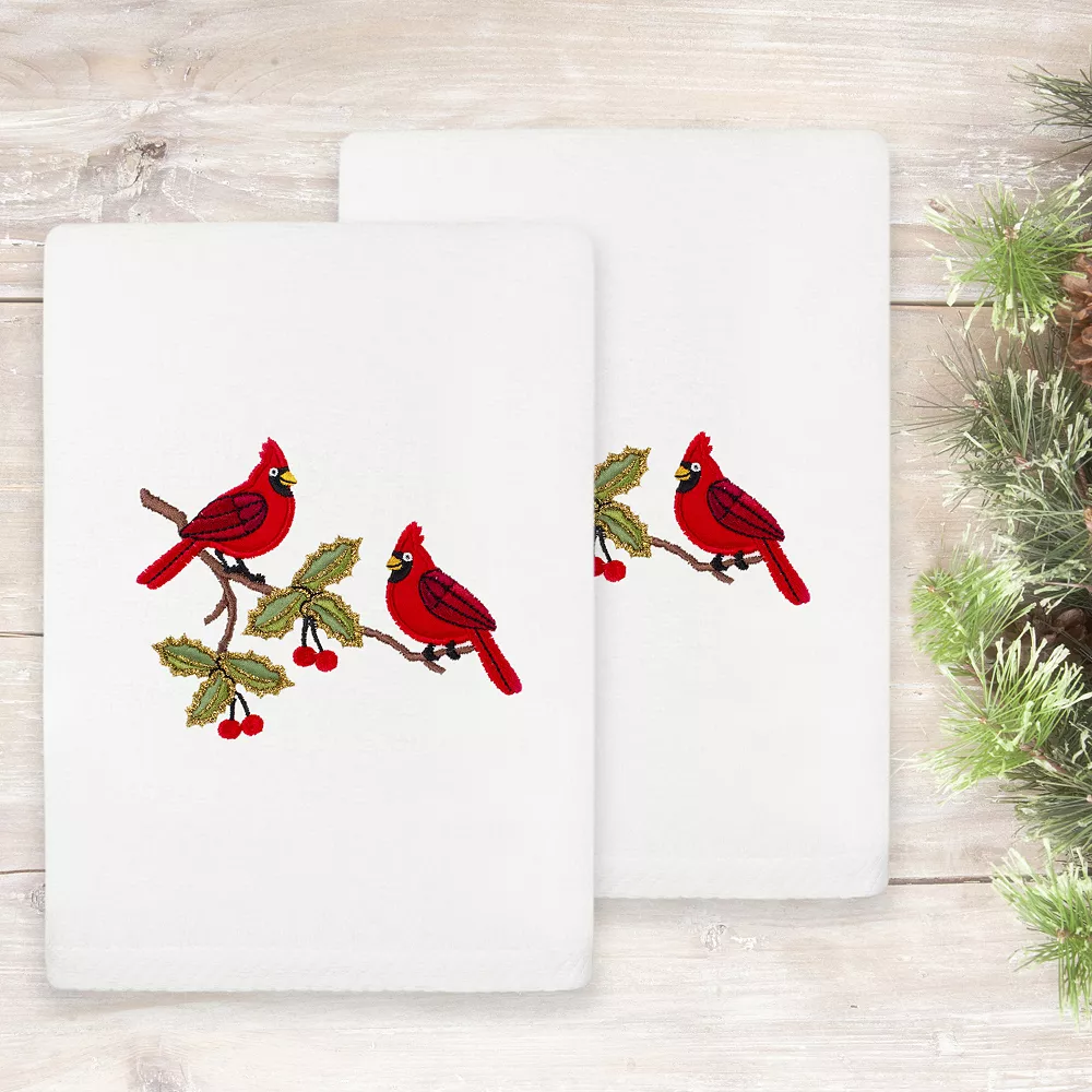 Linum Home Textiles Christmas Red Pair Embroidered Luxury Turkish Cotton Set Of 2 Hand Towels - Image 2