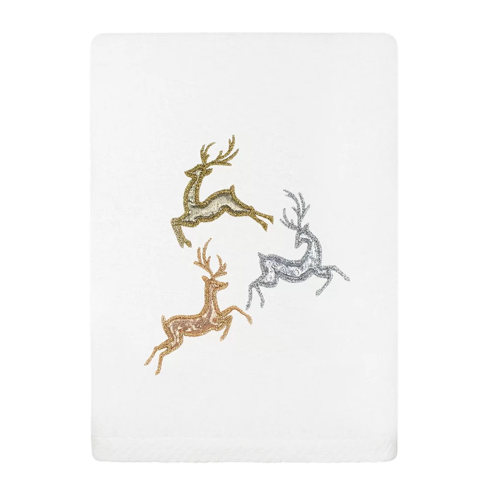 Linum Home Textiles Christmas Leaping Deer Embroidered Luxury Turkish Cotton Set Of 2 Hand Towels - Image 3