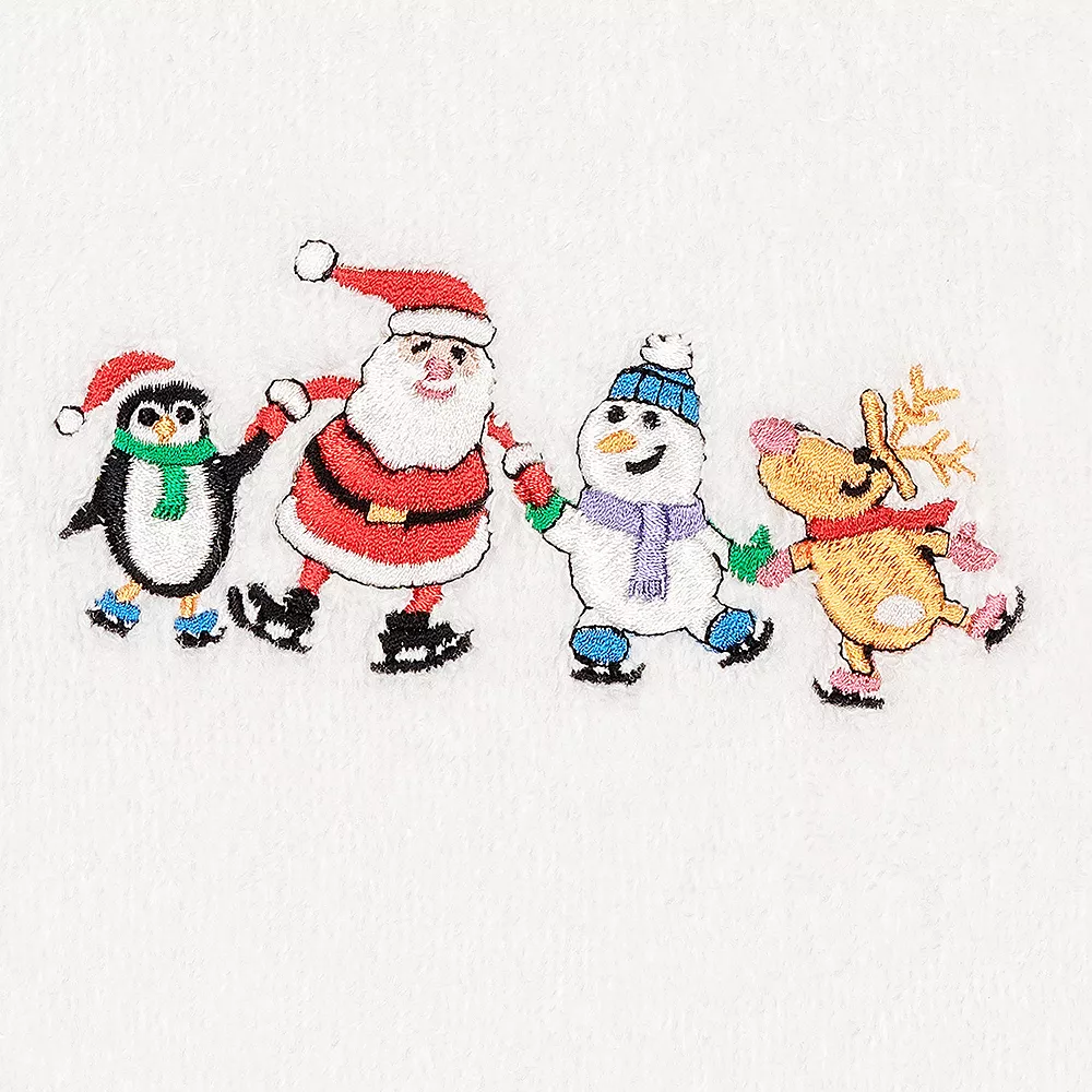 Linum Home Textiles Christmas Skating Party Embroidered Luxury Turkish Cotton Hand Towel - Image 2